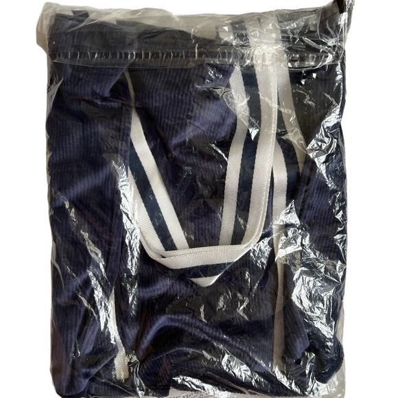 , VICTORIA'S SECRET PINK Velvet Navy Blue Ribbed Large Tote Bag, 18"x13"x4" - Picture 6 of 8